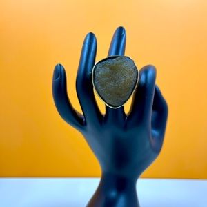 Massive Vintage Hammered Bronze & Druzy Gemstone Imitation Chunky Statement Ring